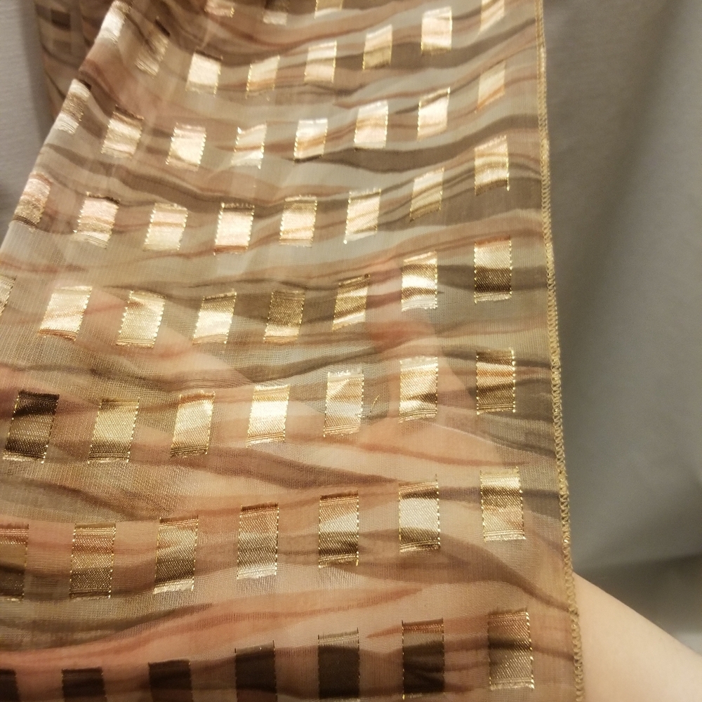Gorgeous sheer scarf w gold rectangles, excellent condition! - Picture 2 of 4